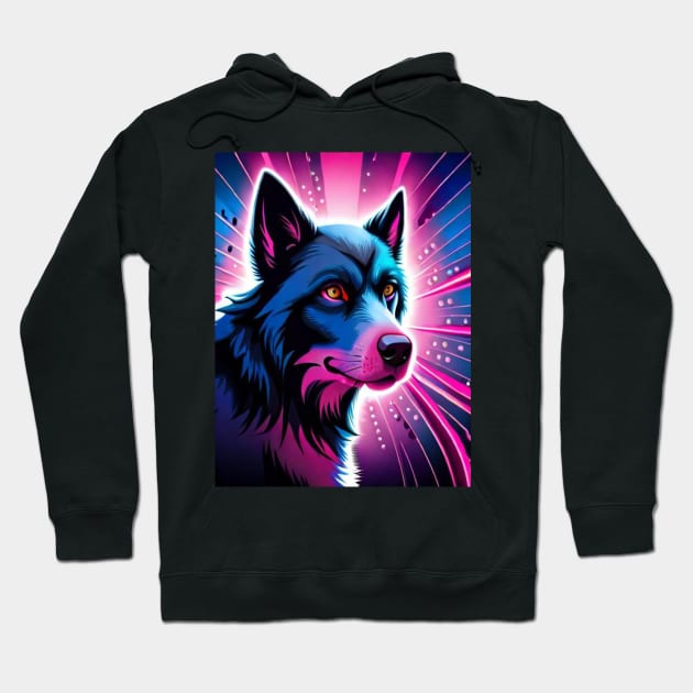 blue dog with pink light Hoodie by hamada_pop